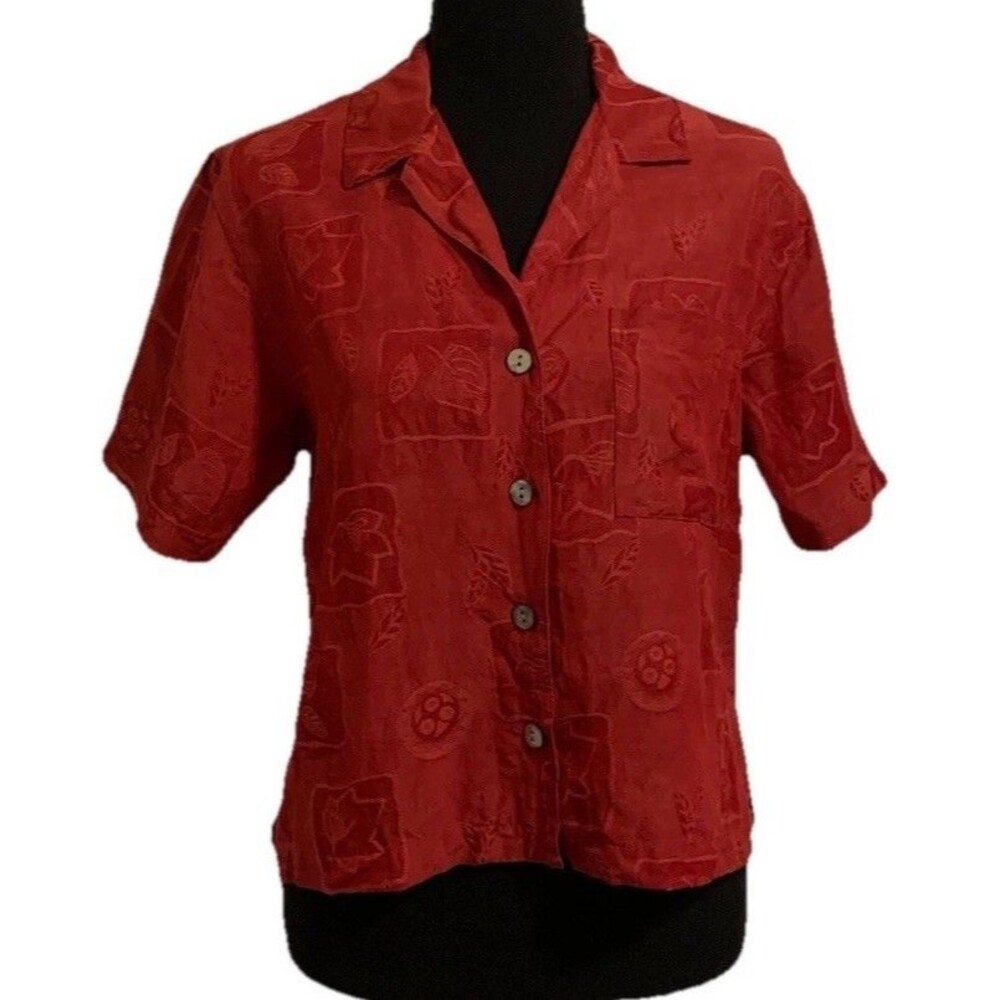 Chicos Design Size 0 Womens Small Top Silk Linen Button Cropped Vintage